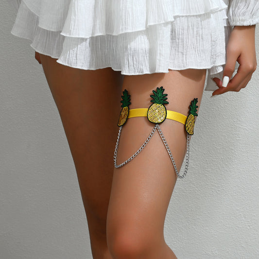Yellow Embroidered Pineapple Leg Garter