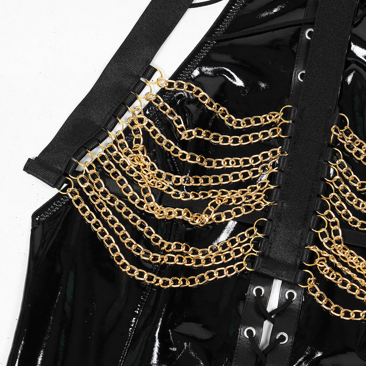 Black Turtleneck Bdsm Bodysuit With Chains