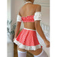 Red Sexy Leather Dress White Anime Maid Lingerie Role Playing Costume