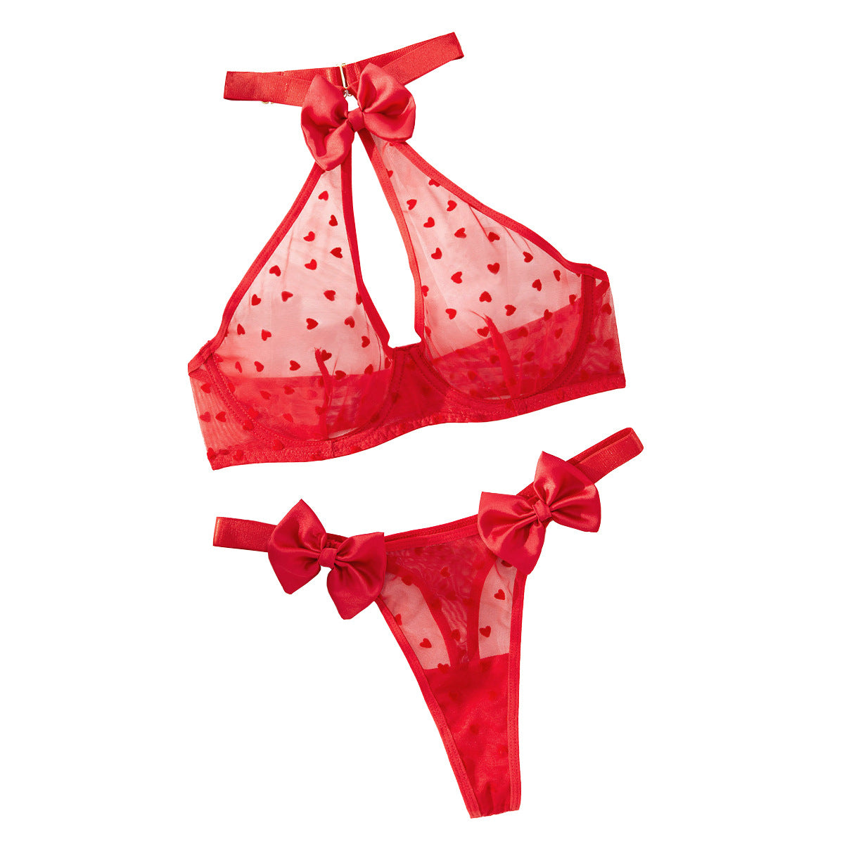 Red Turtleneck Bow Sheer Lingerie