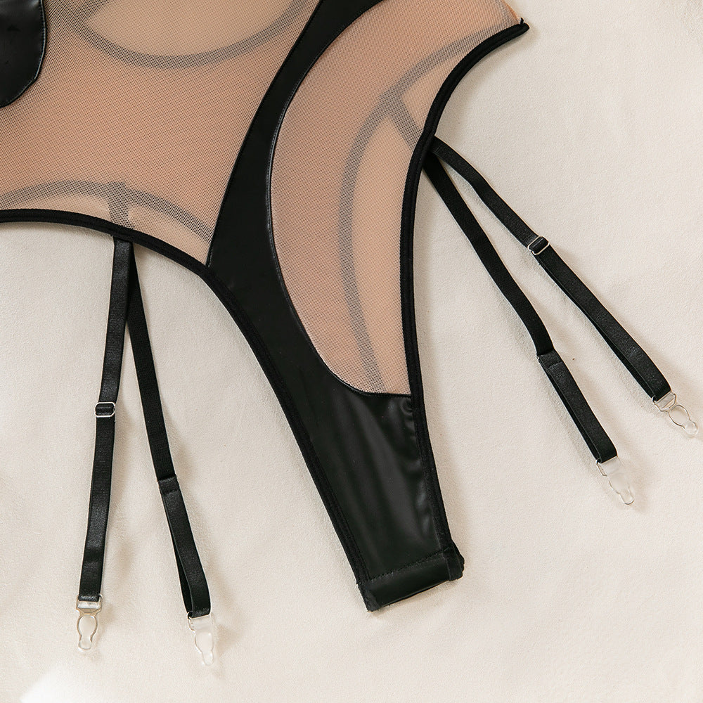 Black Leather Nude Sheer Bdsm Lingerie
