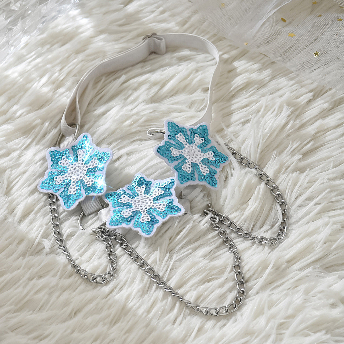 White Embroidered Snowflakes Leg Garter