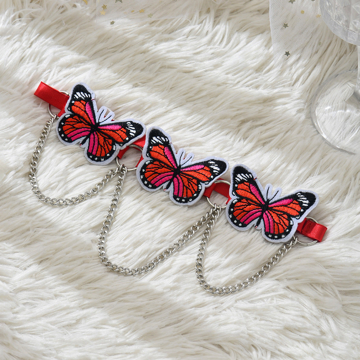 Red Embroidered Butterflies Leg Garter