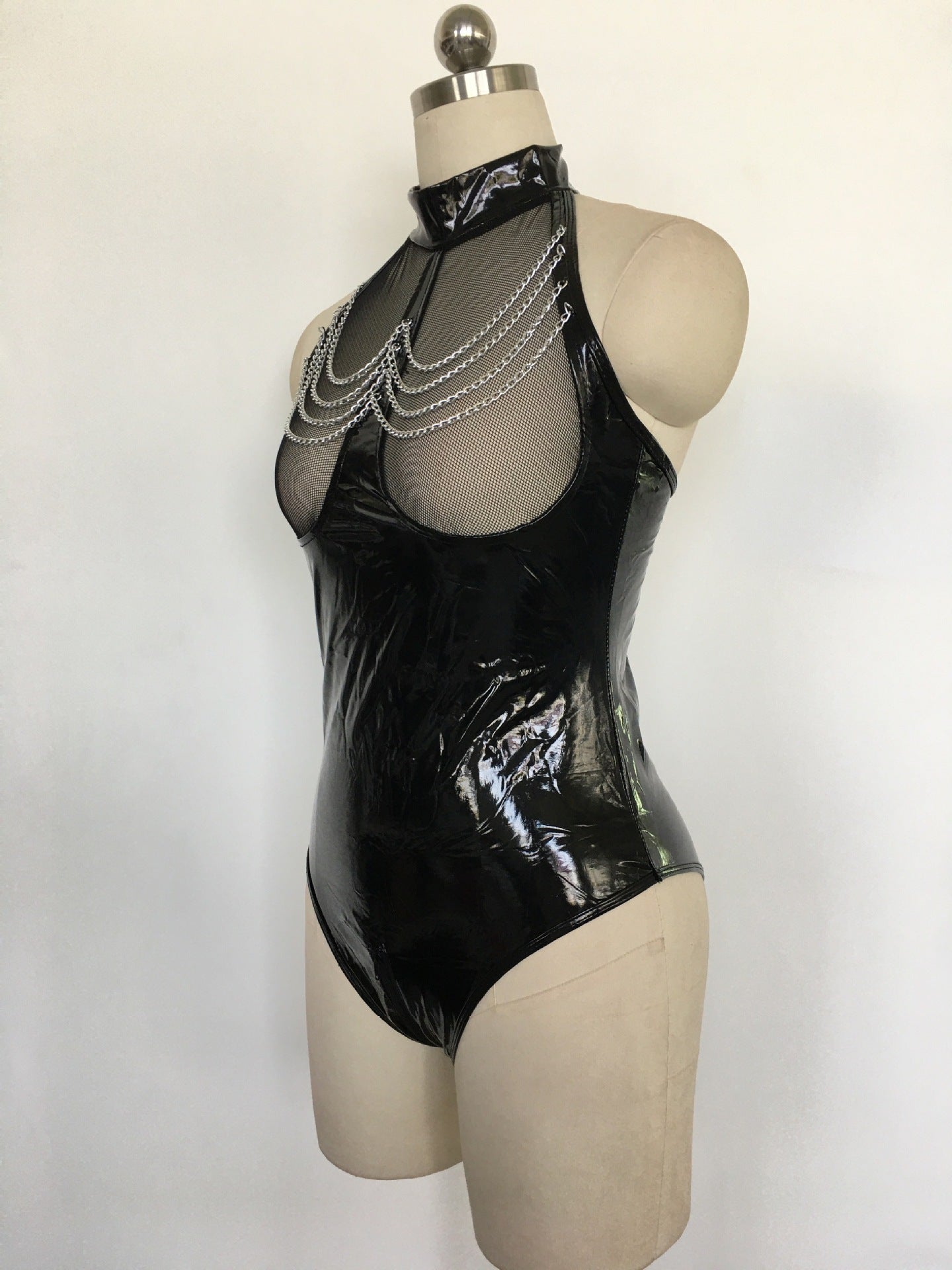 Womens Black Bodysuit Intimate Bdsm Leather Lingerie Latina Teddy