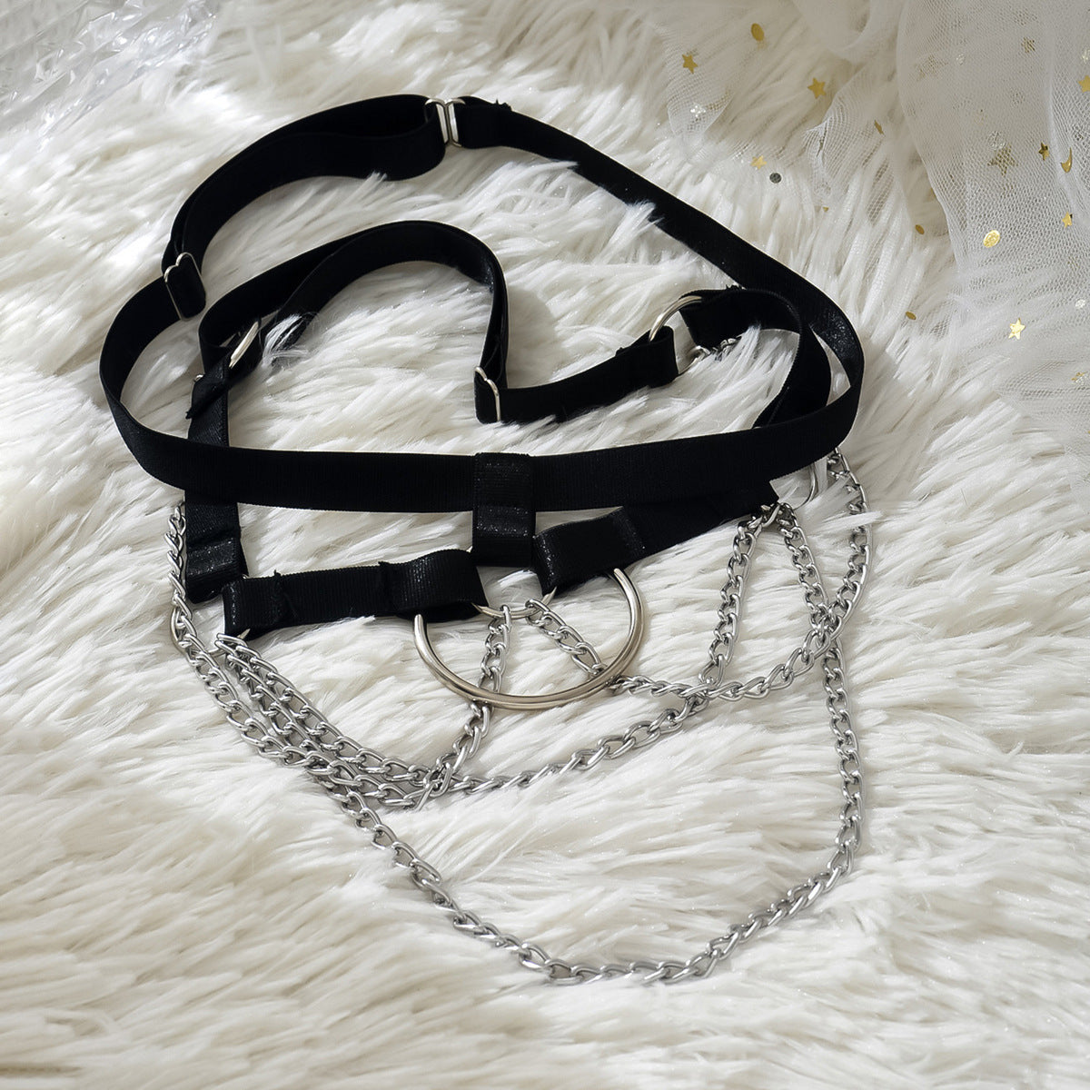 Double Black Chain Leg Garter