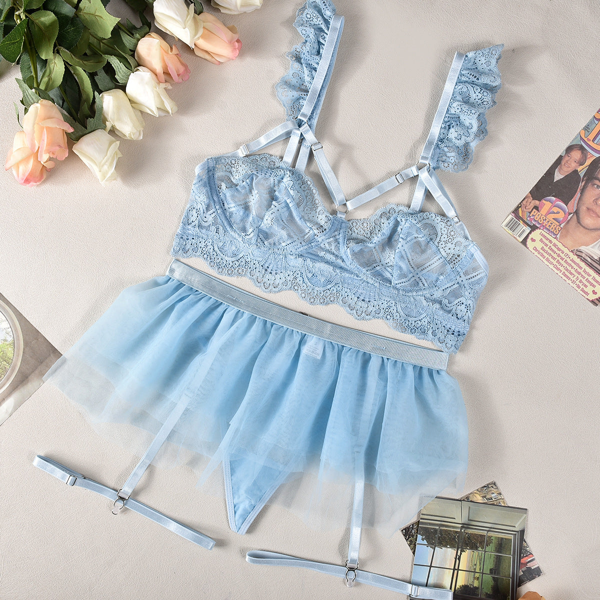 Baby Blue Lace Sheer Lingerie
