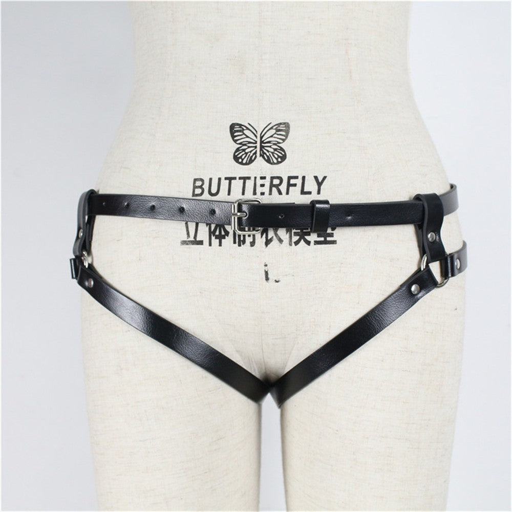 Pu Leather Adjustable Harness Panties