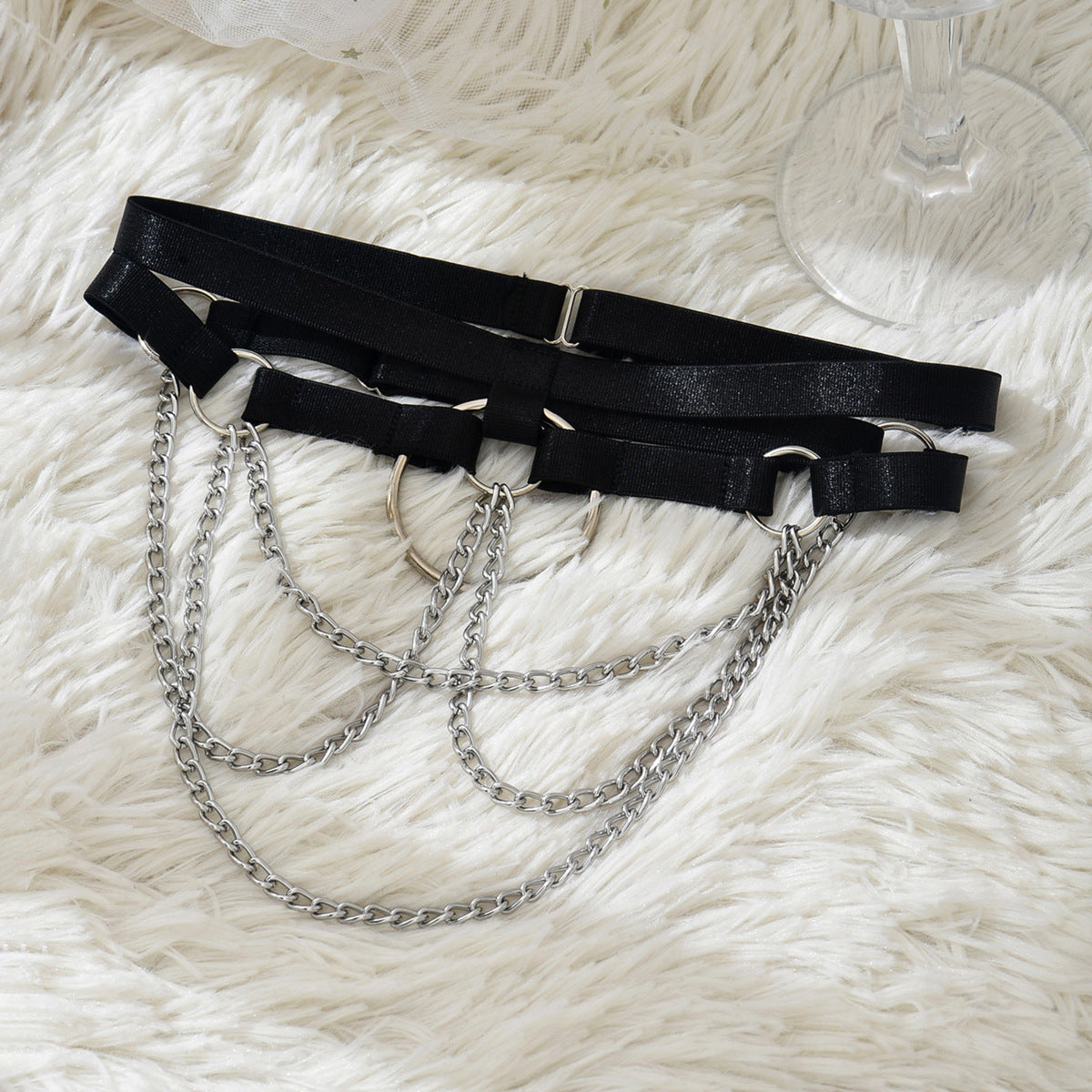 Double Black Chain Leg Garter