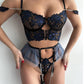 Intimate Black Garter Lingerie Set Revealing Bra & Panty Sexiest