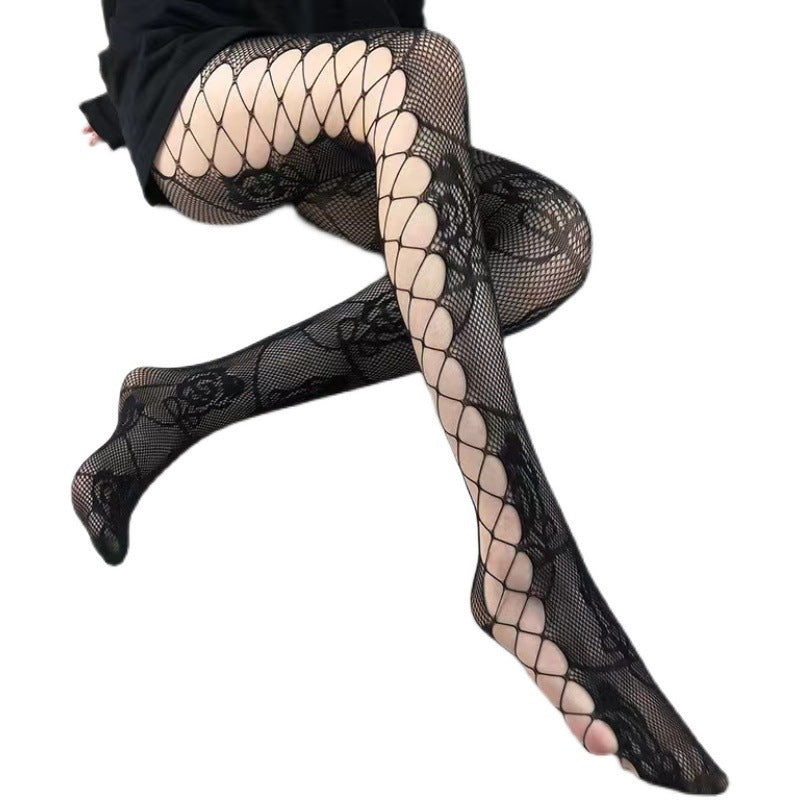 Red Crotchless Fishnet Tights Slutty Pantyhose