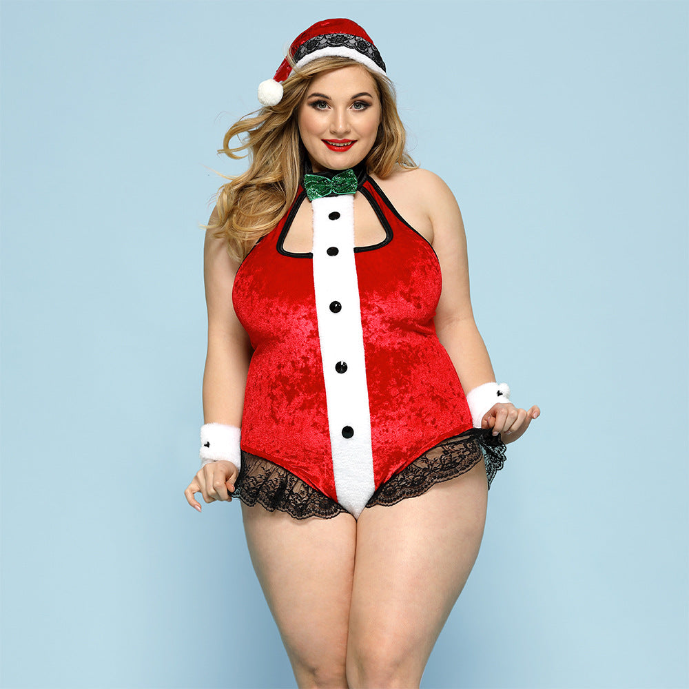 Plus Size Submissive Sexy Christmas Costume Revealing Role Playing Lingerie Bodysuit Slutty