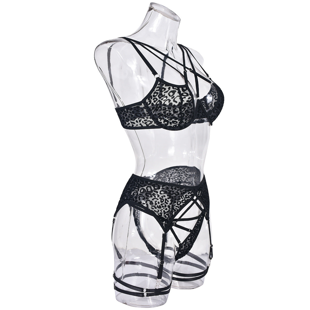 Black Cougar Lingerie Set with Garter Belt Le Jour Jour Black Cougar Lingerie Set with Garter Belt Le Jour Jour