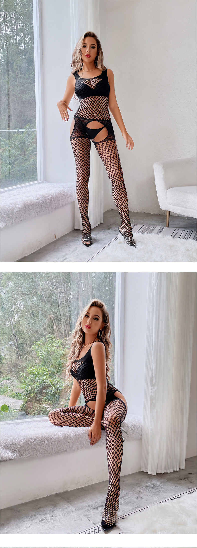 Couples Bodystocking Crotchless Latina Sexy See Thru Lingerie Mesh Bodysuit