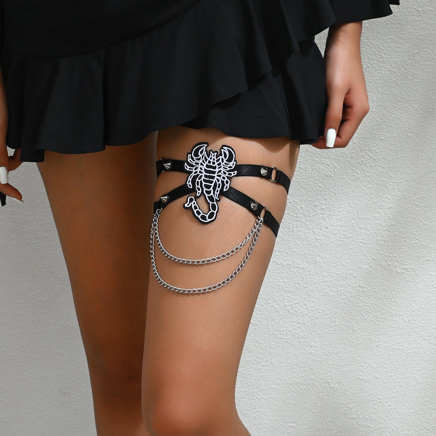Black Embroidered Scorpion Double Leg Garter