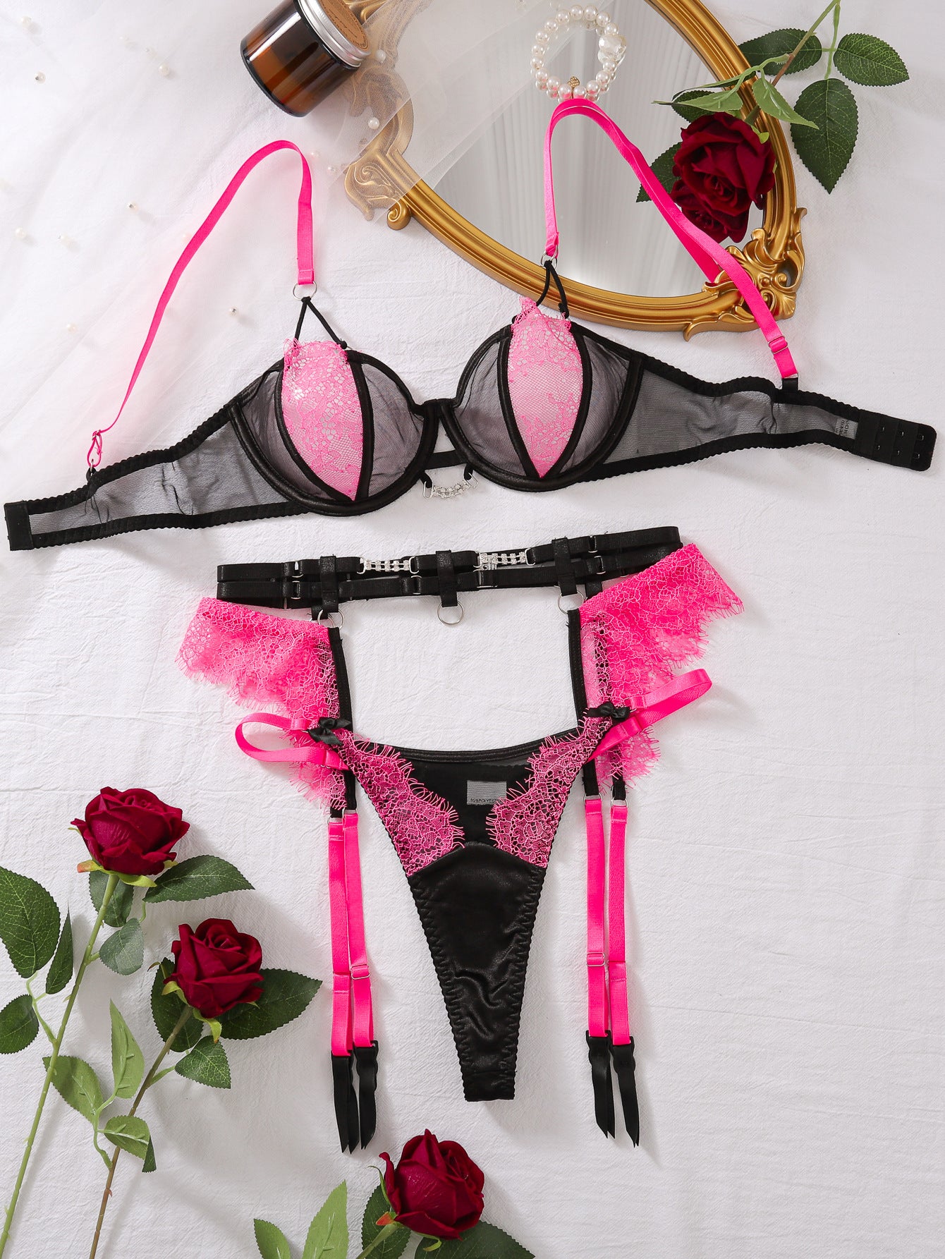 Sheer Sexy Revealing Lingerie With Garter