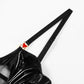 Naughty Black Leather Lingerie Set Red Bra & Panty Extreme