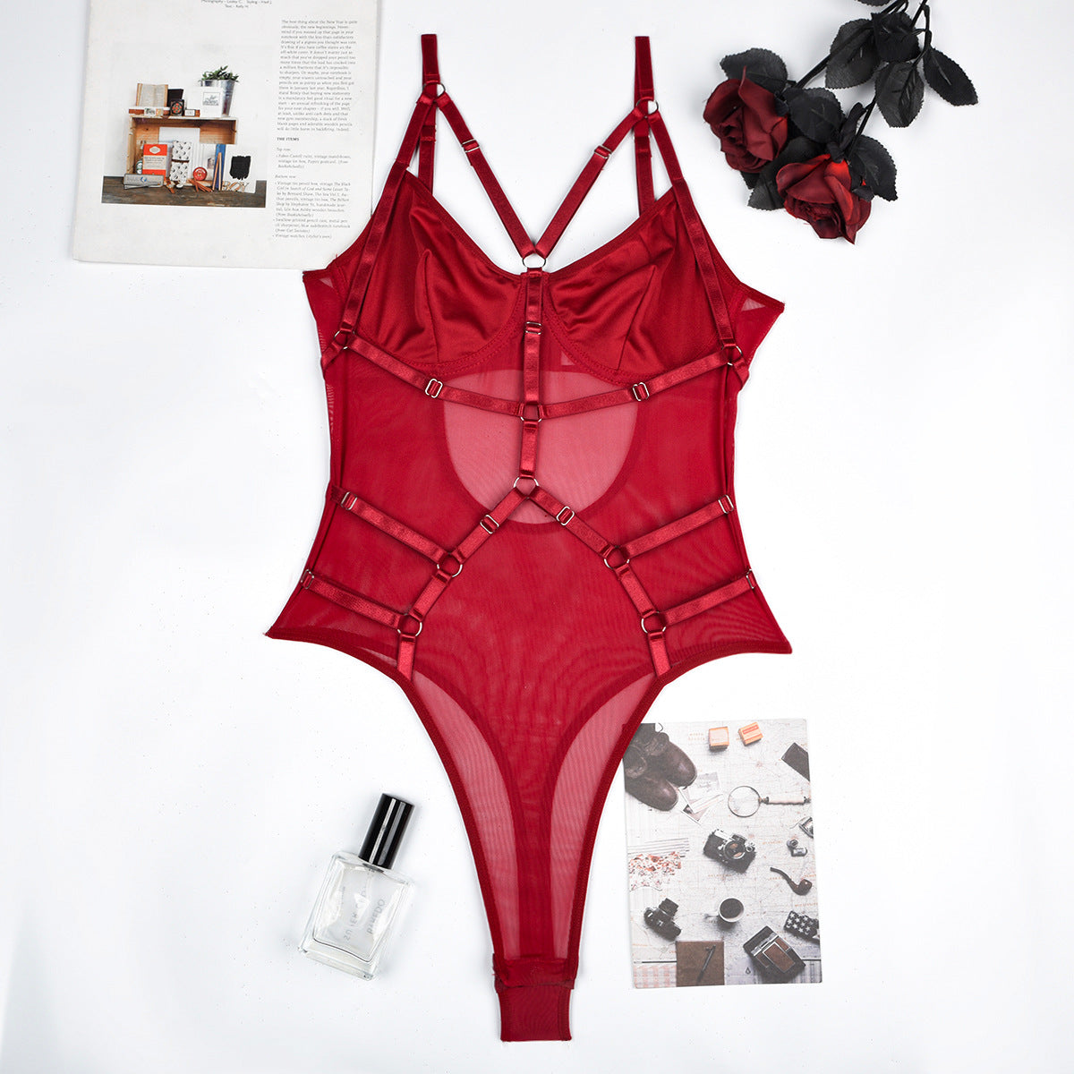 Sexy Lingerie Harness Teddy White