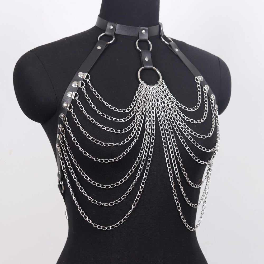 Black Leather Harness Bra