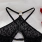 Black Lace Cougar Lingerie Bodysuit with Garter Belt