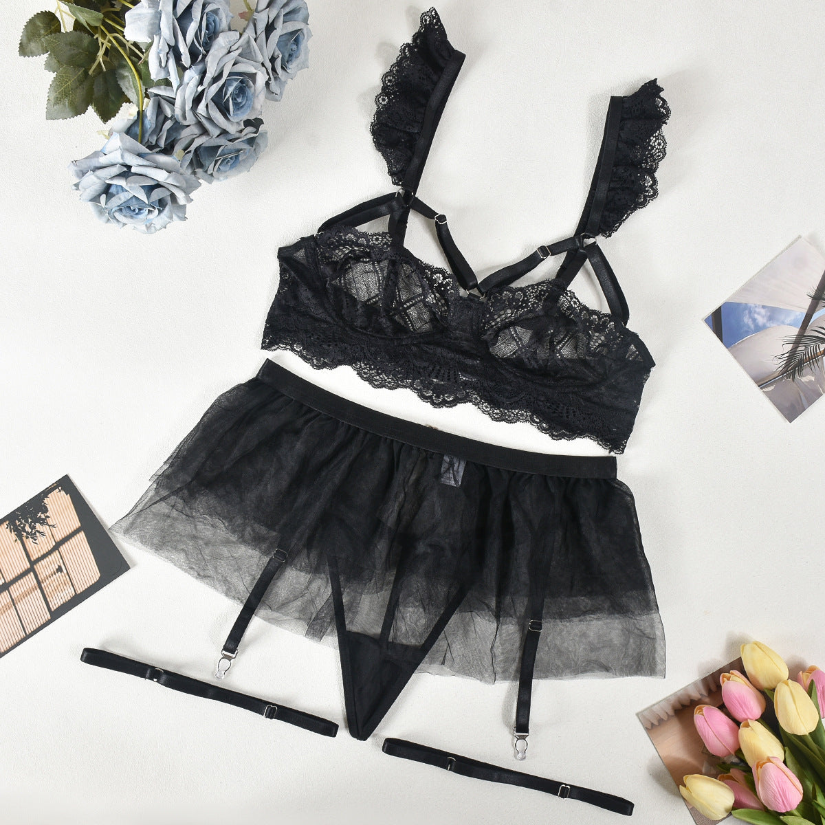 Baby Blue Lace Sheer Lingerie