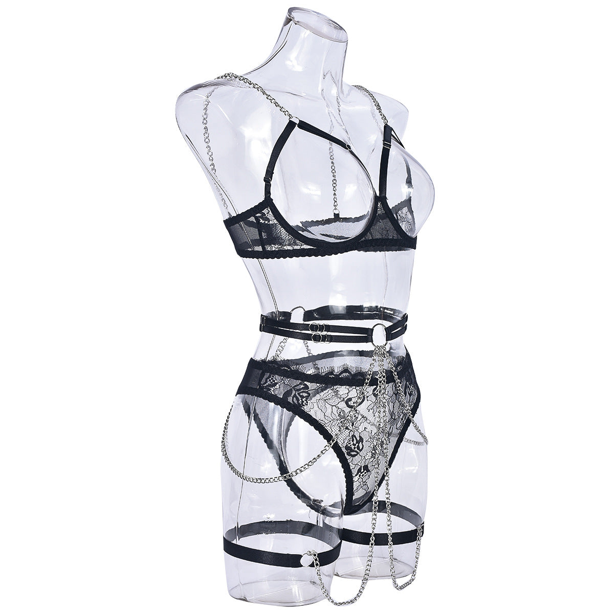 Lace Lingerie With Garters Set Slutty Bra & Panty Extreme