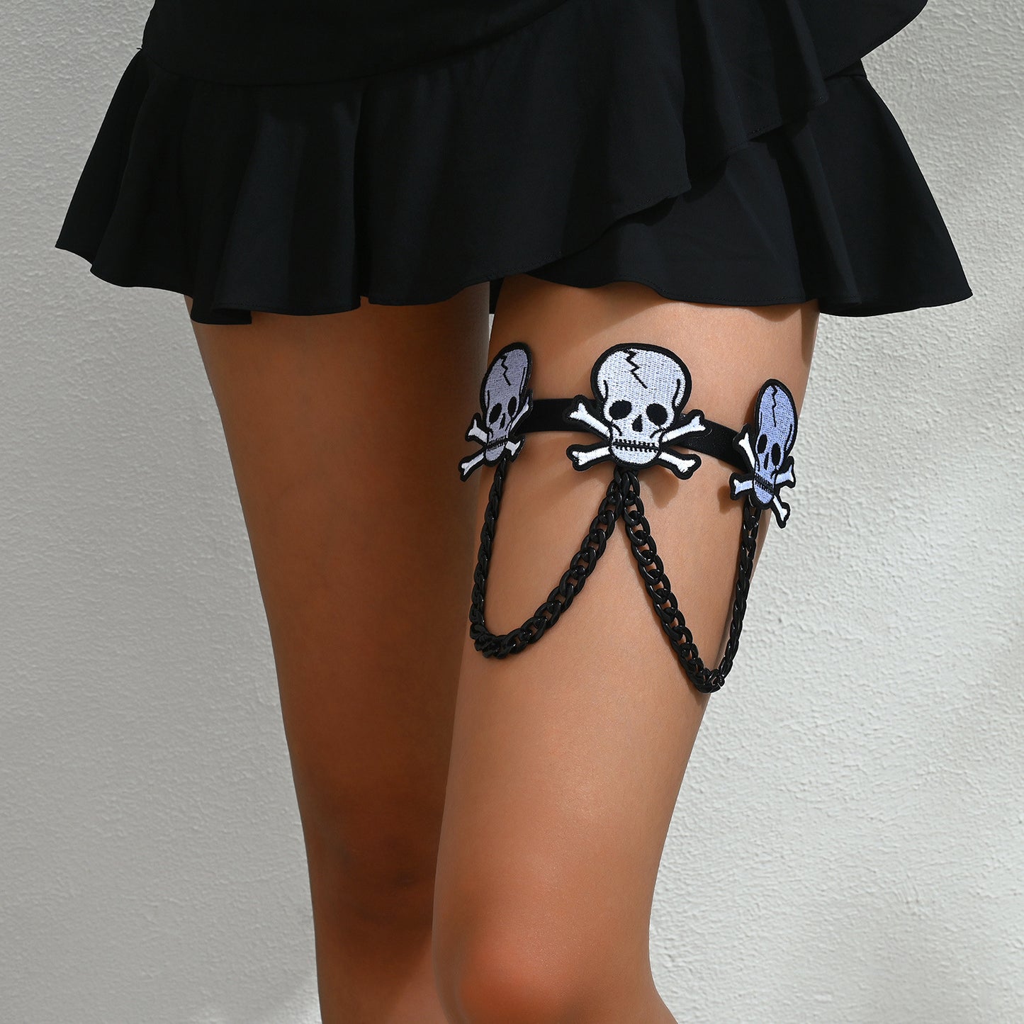 Black Halloween Embroidered Leg Garter