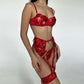 Latina Lingerie Garter Belt Set Lace Bra & Panty Red