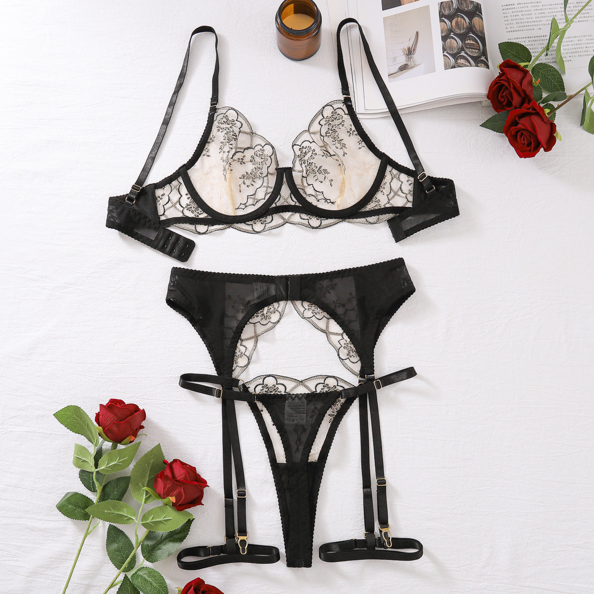 Sheer Embroidered Floral Lingerie