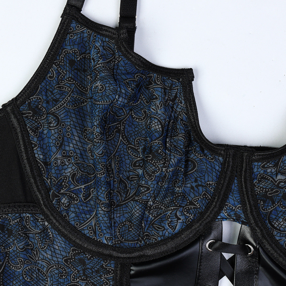 Leather Floral Corset Bodysuit Bdsm Lingerie