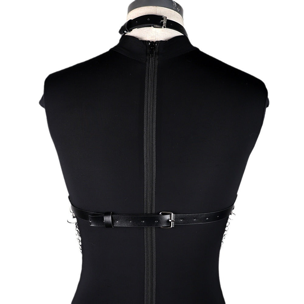 Leather Chest Harness Bra with Chains