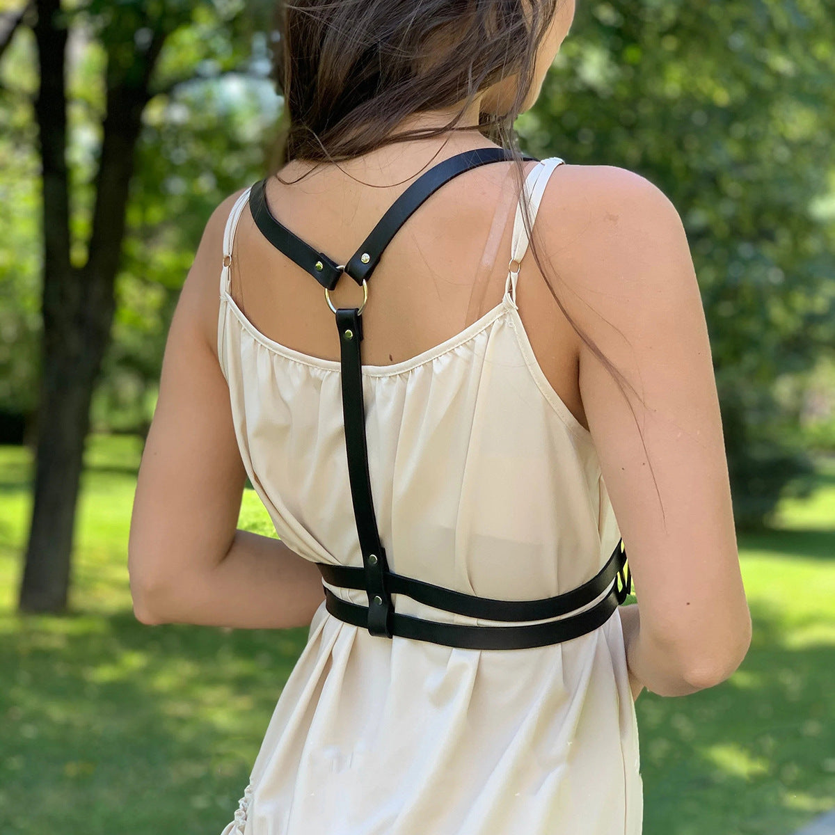 Womens Black Leather Harness Belt