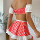 Red Sexy Leather Dress White Anime Maid Lingerie Role Playing Costume