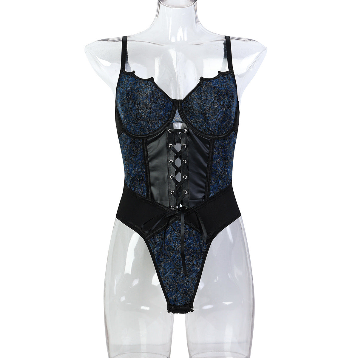 Leather Floral Corset Bodysuit Bdsm Lingerie