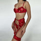 Latina Lingerie Garter Belt Set Lace Bra & Panty Red