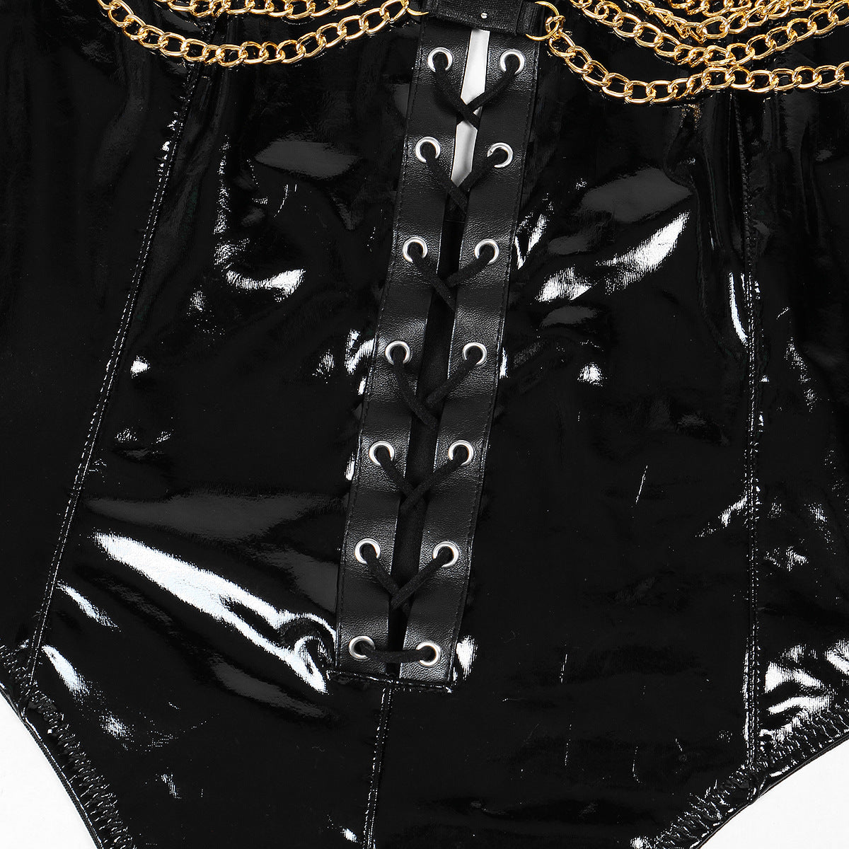 Black Turtleneck Bdsm Bodysuit With Chains