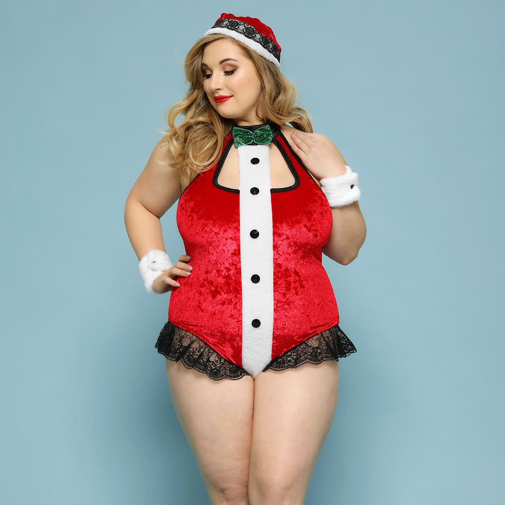 Plus Size Submissive Sexy Christmas Costume Revealing Role Playing Lingerie Bodysuit Slutty