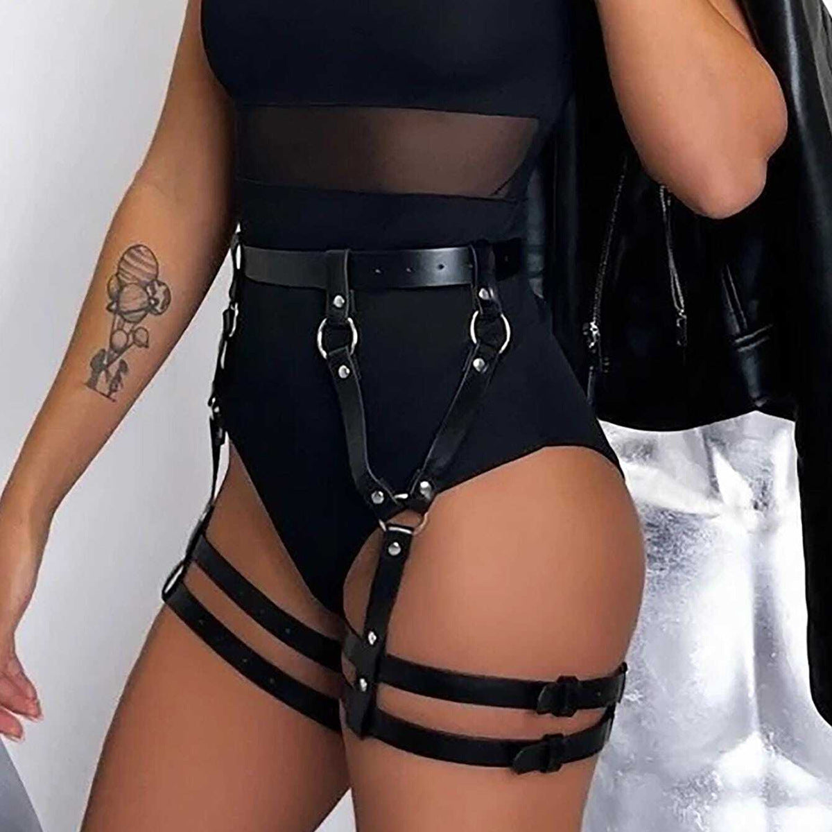 Bondage Leather Leg Harness Female