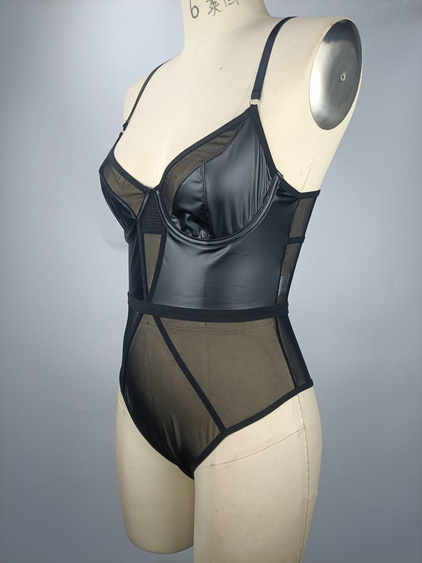 Women Open Back Bodysuit Sexy Black Leather Lingerie Submissive Teddy