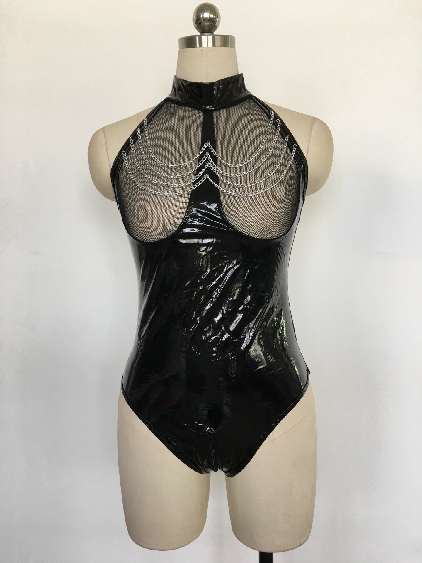 Womens Black Bodysuit Intimate Bdsm Leather Lingerie Latina Teddy