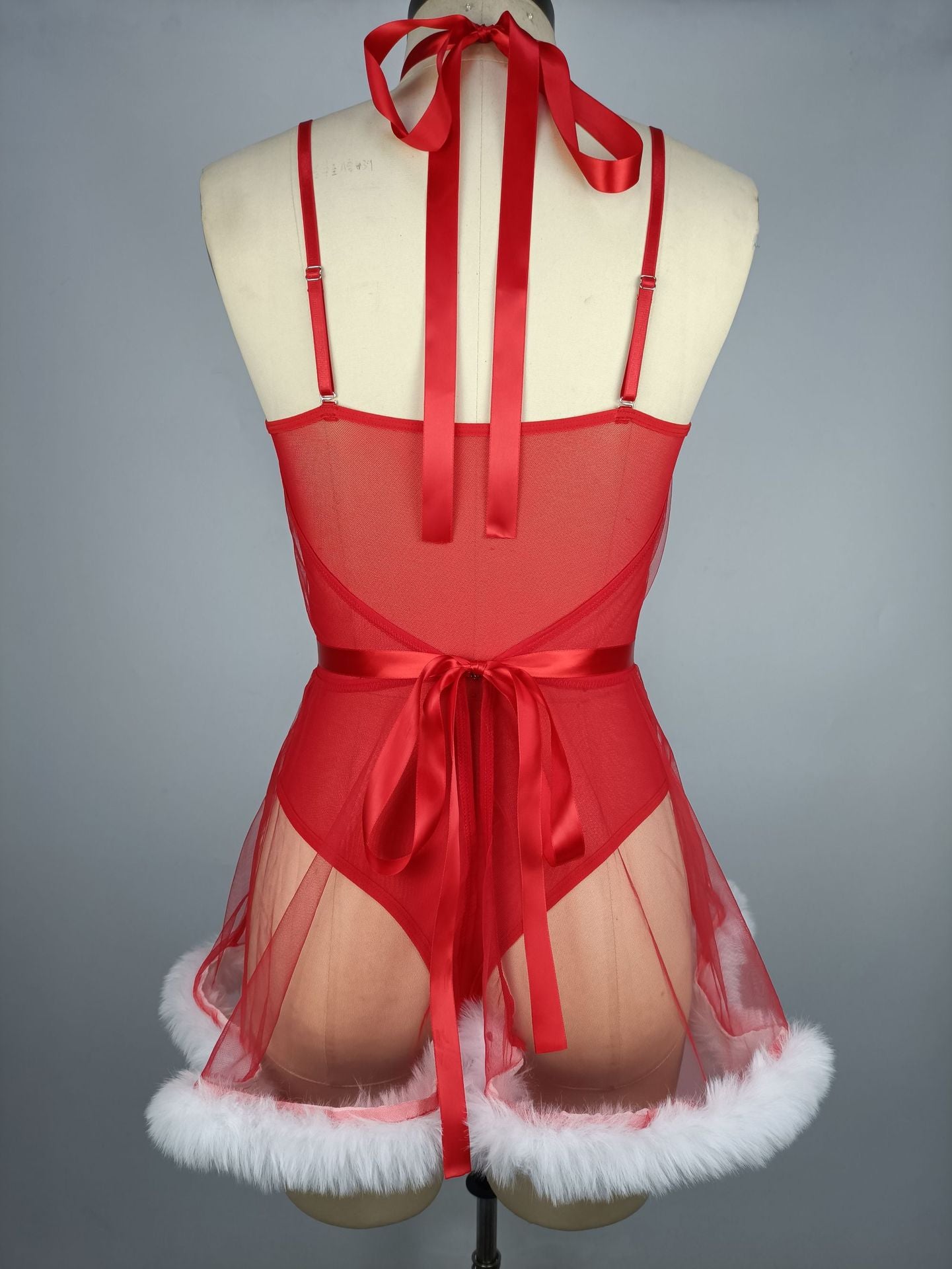 Red Sheer Babydoll Revealing Sexy Christmas Costume Lingerie Role Play