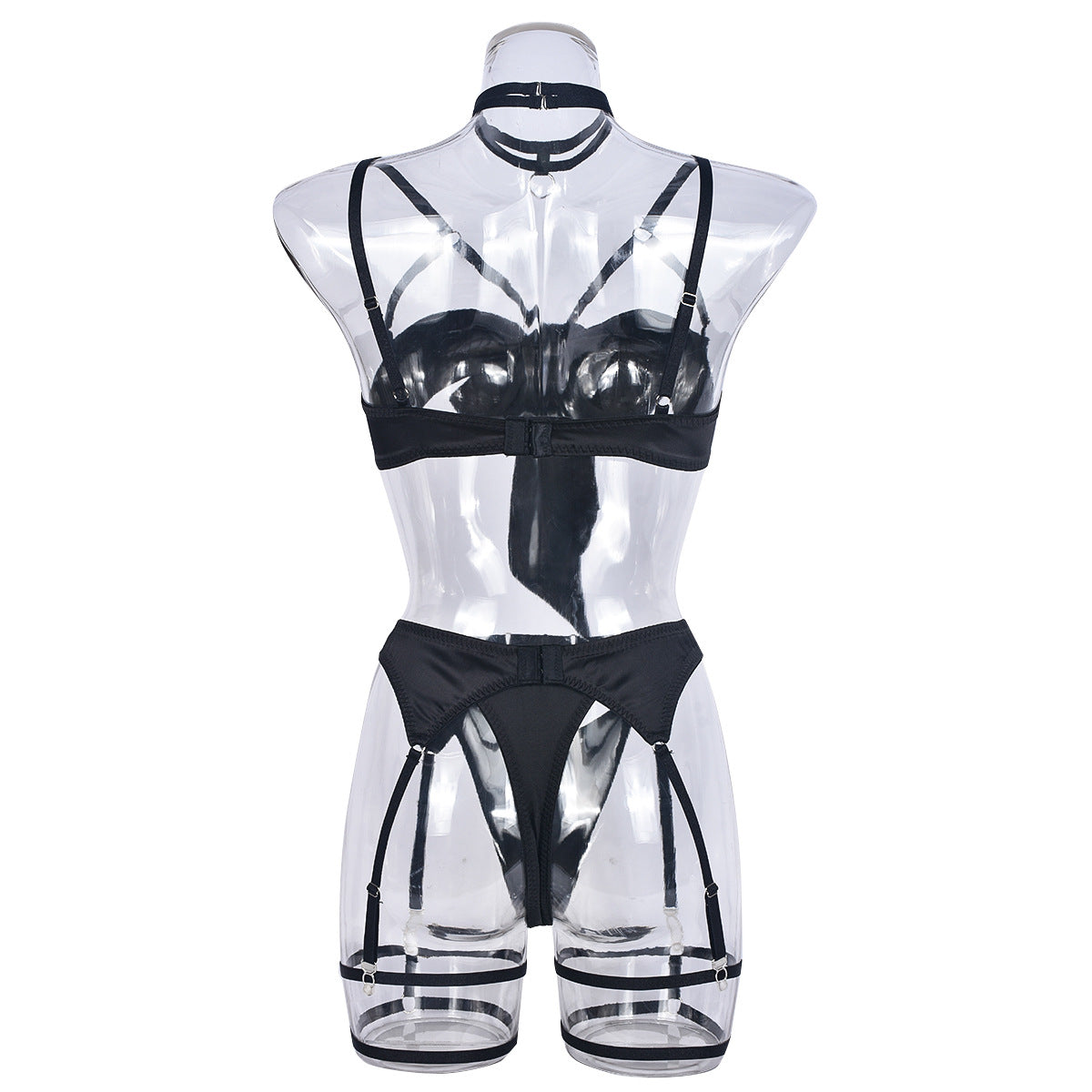 See Thru Plus Size Garter Lingerie Set Black Bra & Panty Hot