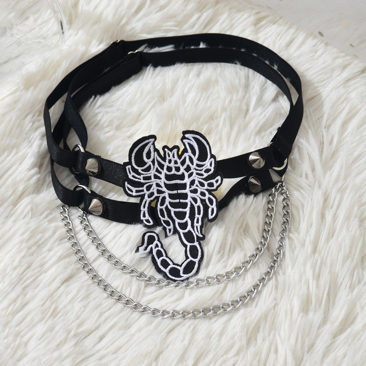 Black Embroidered Scorpion Double Leg Garter