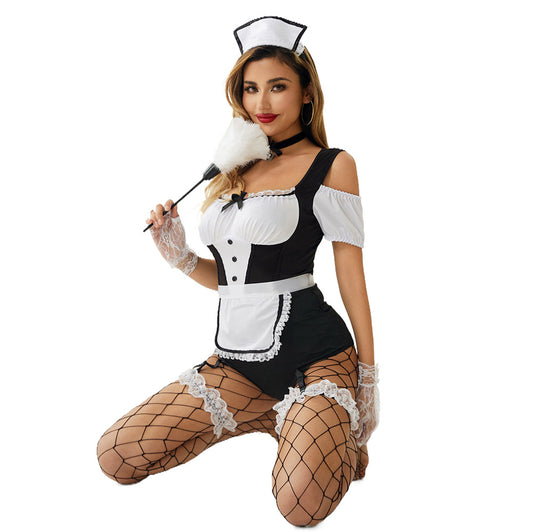 Submissive Sexy French Maid Costumes Slutty Anime Cosplay Lingerie Bodysuit Revealing