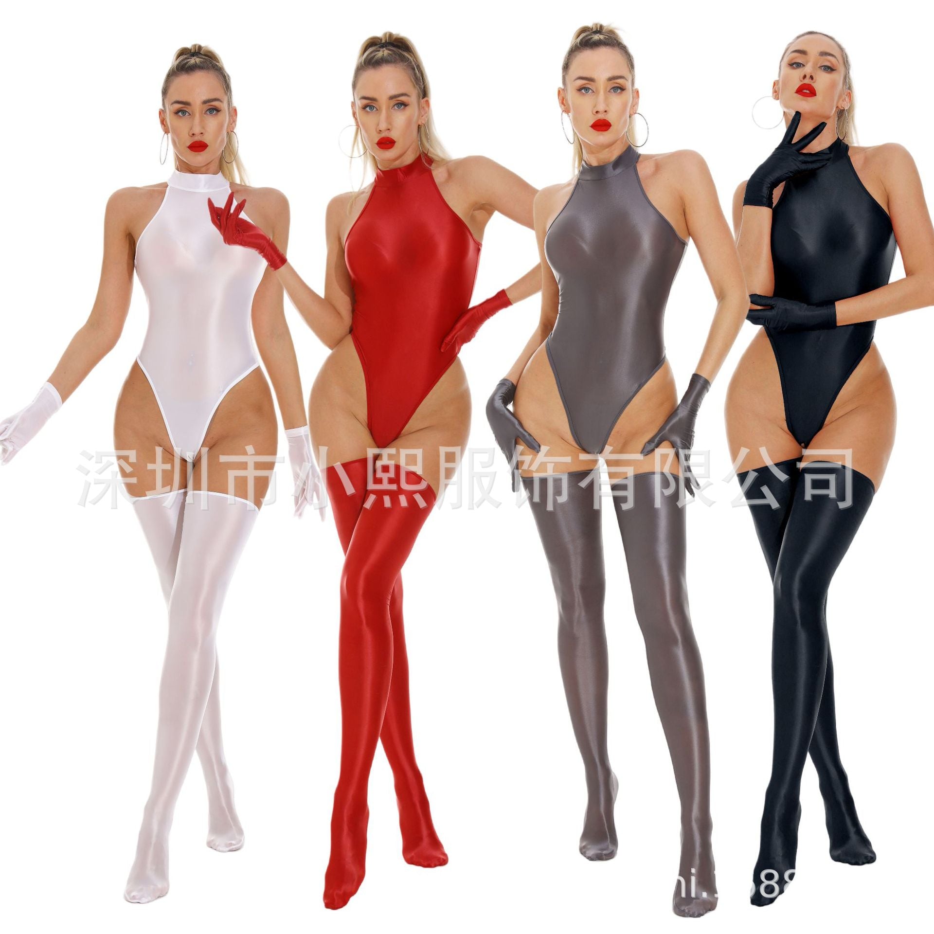 Turtle Neck Oil Shiny Sexy Bodysuit