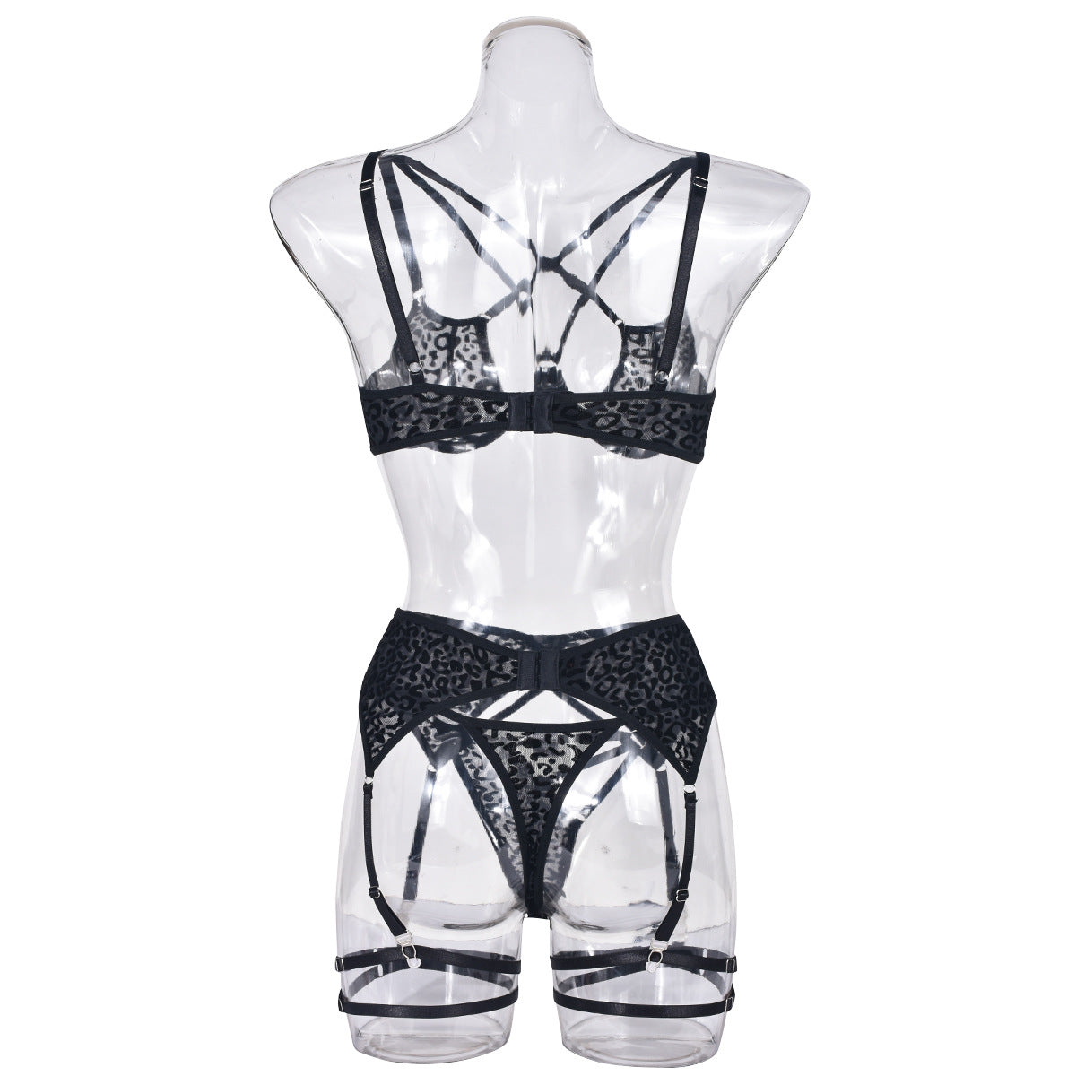 Black Cougar Lingerie Set with Garter Belt