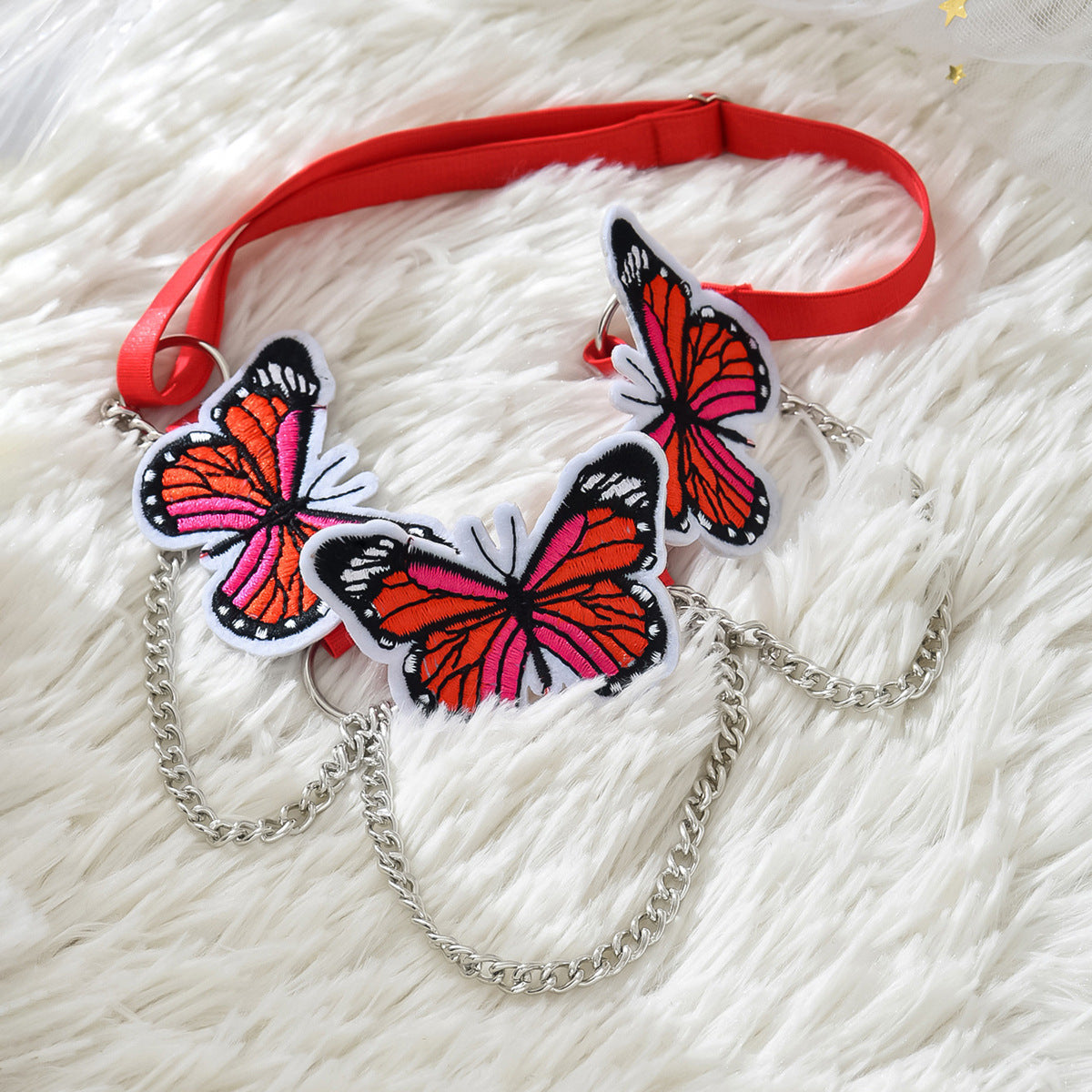 Red Embroidered Butterflies Leg Garter