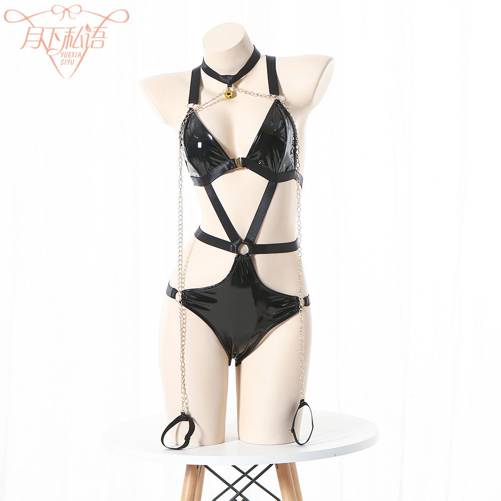Naughty Harness Bodysuit Faux Leather Lingerie Bdsm Sex Teddy