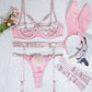 Anime Cosplay Lingerie Set Revealing Pink Bunny Costume Sexy Black