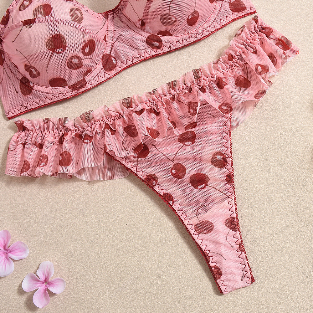 Cherries Pink Lace Lingerie Sheer
