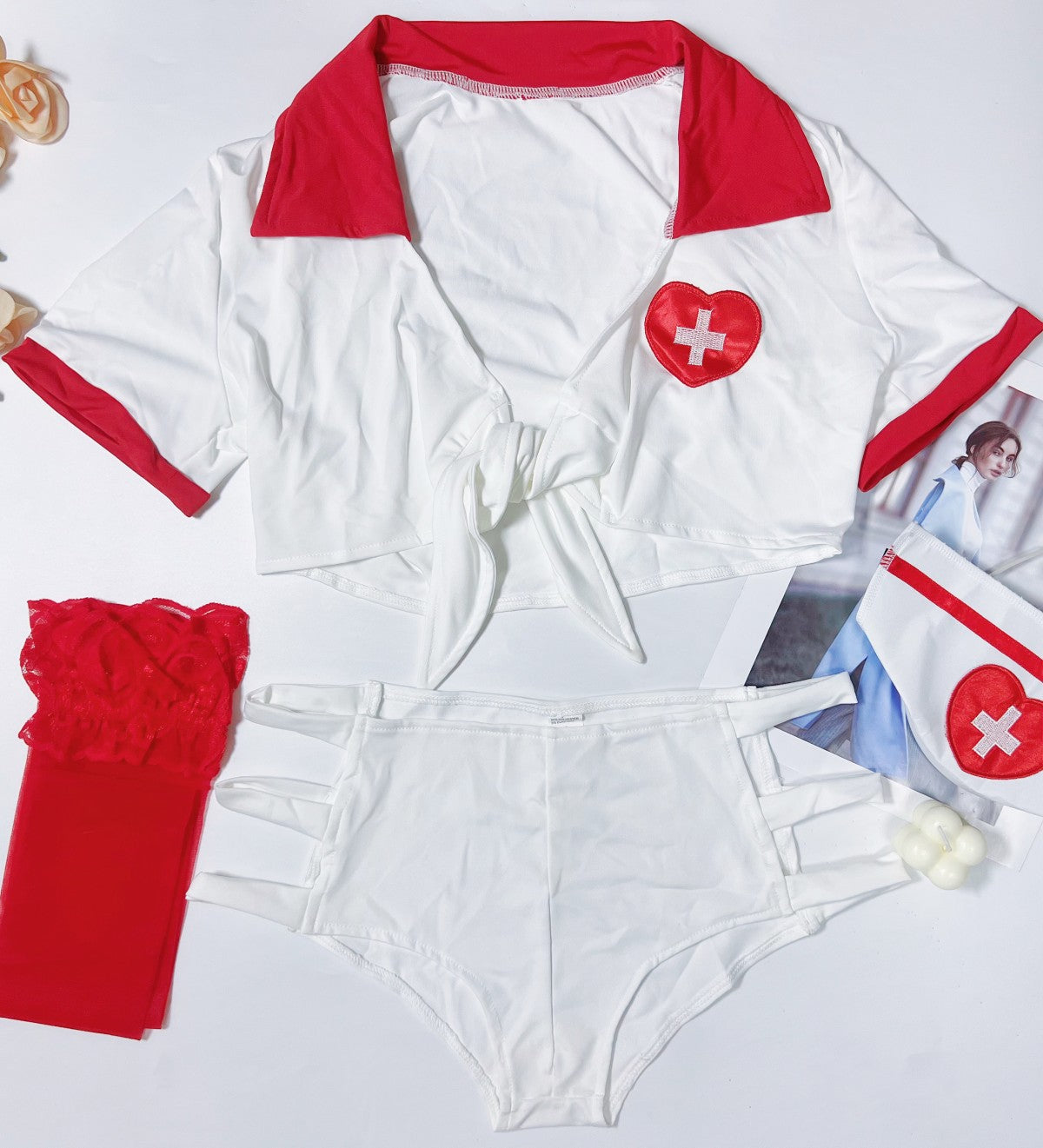 Role Play Lingerie Set White Sexy Nurse Costume Strapy